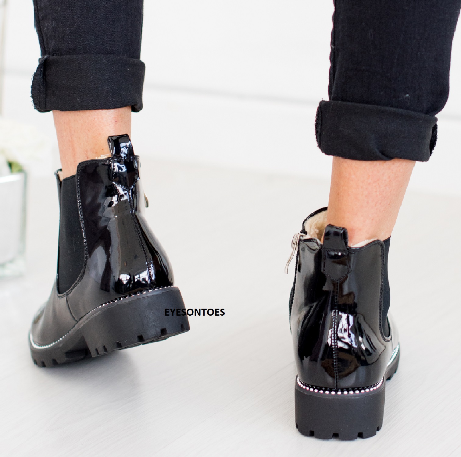 chunky heel fur lined boots
